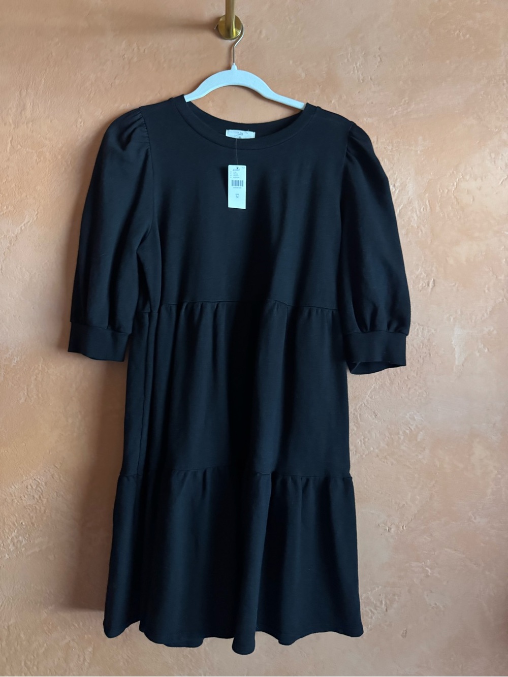 t.la Anthropologie NWT Black Sweatshirt Tiered Dress Size M